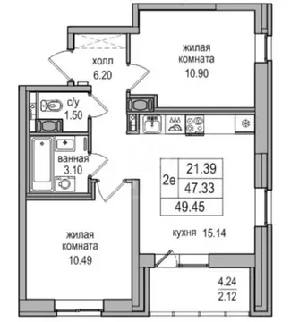 2-комнатная квартира: Парголово, Заречная улица, 46к2 (49.5 м)