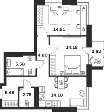 2-к кв. Тульская область, Тула Гоголевская ул., 43 (65.53 м)