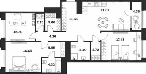 3-к кв. Тульская область, Тула ул. Болотникова, 4 (112.52 м)