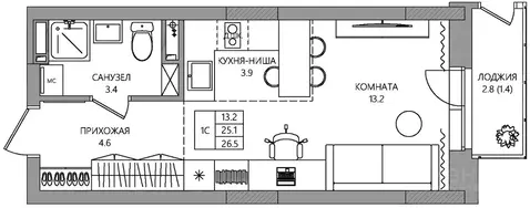 Студия Пермский край, Пермь ул. 3-я Нейвинская, 5 (26.5 м)