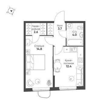 1-к кв. Свердловская область, Екатеринбург Солнечный жилрайон,  (37.5 ...