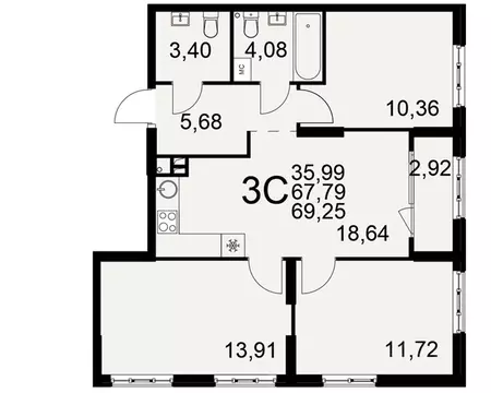3-к кв. Рязанская область, Рязань пос. Ворошиловка, Символ жилой ...