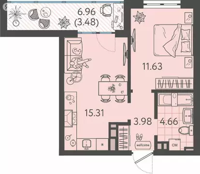1-комнатная квартира: Краснодар, улица имени Б.С. Кудухова, 1к1 (37.75 ...