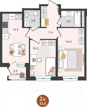 2-к кв. Пермский край, Пермь ул. Куфонина, 1 (52.6 м)