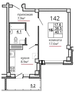 1-к кв. Псковская область, Псков ул. Алексея Алехина, 14 (40.1 м)