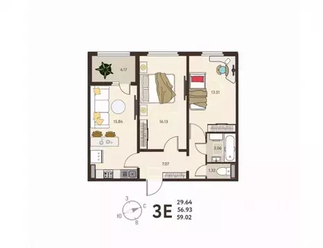 2-к кв. Курская область, Курск ул. Энгельса, 115 (59.0 м)