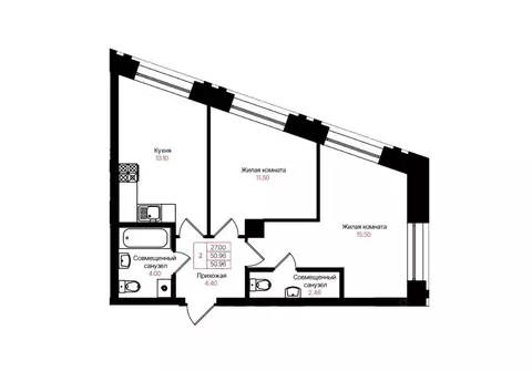 2-к кв. Татарстан, Казань Лето жилой комплекс (50.96 м)