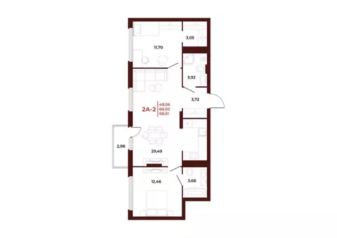 2-к кв. Пензенская область, Пенза Арбери жилой комплекс (68.91 м)