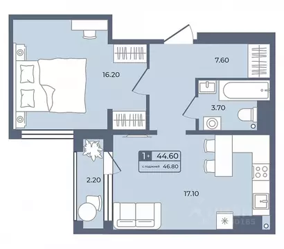 1-к кв. Тюменская область, Тюмень ул. Энергетиков, 42 (44.6 м)