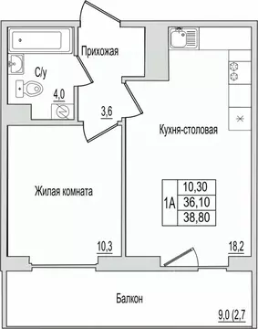 1-к кв. Псковская область, Псков ул. Юности, 10к1 (38.8 м)