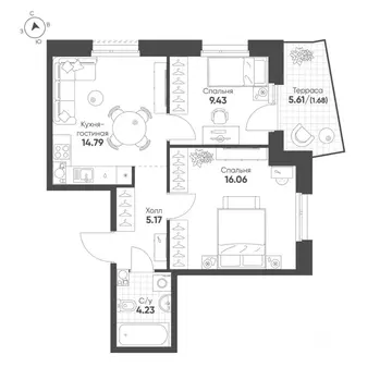 2-к кв. Татарстан, Казань Счастье в Казани жилой комплекс (51.4 м)