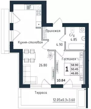1-к кв. Калининградская область, Янтарный пгт Янтарные Сезоны жилой ...