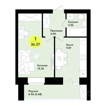 1-к кв. Марий Эл, Йошкар-Ола  (36.27 м)