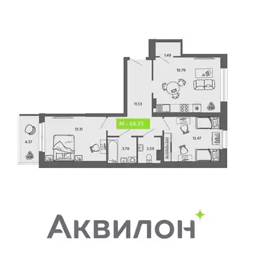 2-к кв. Архангельская область, Северодвинск Аквилон Севен жилой ...