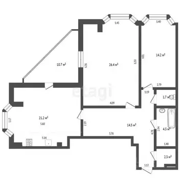 2-к кв. Тюменская область, Тюмень ул. Самарцева, 8 (86.2 м)