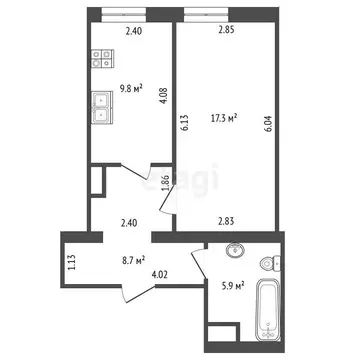 1-комнатная квартира: Пушкин, Захаржевская улица, 14 (41.7 м)
