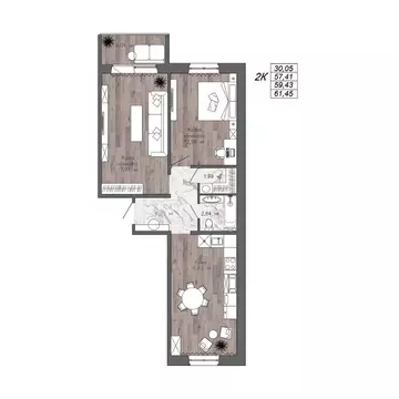 2-к кв. Хабаровский край, Хабаровск ул. Полины Осипенко, 35 (59.43 м)