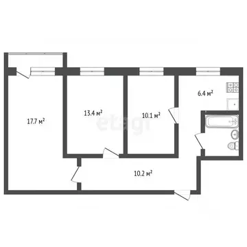 3-к кв. Архангельская область, Архангельск ул. Никитова, 9к2 (61.7 м)