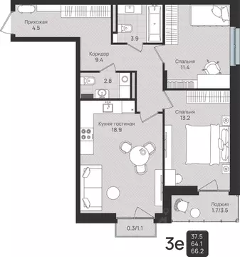 3-к кв. Пермский край, Пермь ул. Космонавта Беляева, 210 (66.2 м)