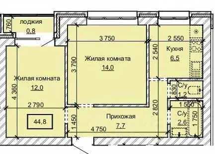 2-к кв. Алтайский край, Барнаул ул. Анатолия (44.8 м)