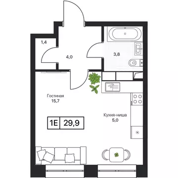 Квартира-студия: Пушкино, ЖК Пушкино Град (30 м)