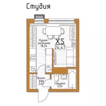 1-к кв. Тульская область, Тула 5 Баллов жилой комплекс (24.47 м)