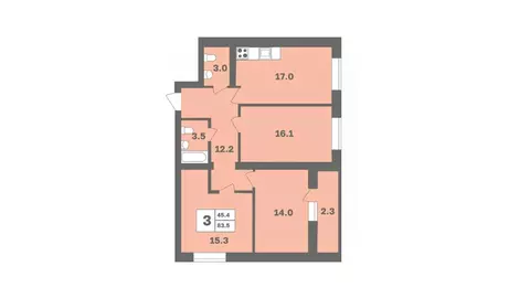 3-к кв. Башкортостан, Уфа Дагестанская ул., лит13 (83.4 м)