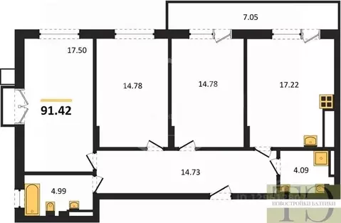3-к кв. Калининградская область, Гурьевский муниципальный округ, пос. ...
