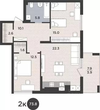 2-к кв. Калининградская область, Калининград Тихорецкий проезд, 5 ...