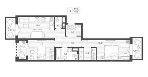 2-к кв. Дагестан, Дербент ул. Сальмана (67.7 м)