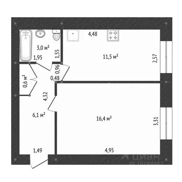 1-к кв. Башкортостан, Уфа Российская ул., 149 (37.8 м)