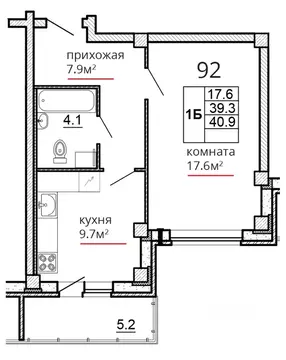 1-к кв. Псковская область, Псков ул. Алексея Алехина, 14 (40.9 м)