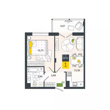 1-к кв. Тульская область, Тула ул. Самоварная, 2 (38.3 м)