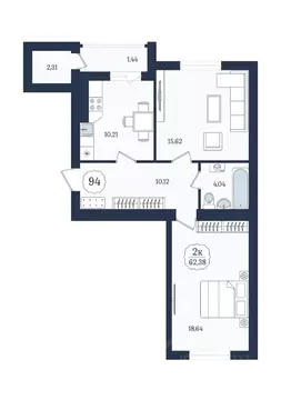 2-к кв. Калининградская область, Зеленоградск  (62.38 м)