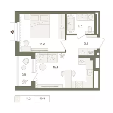 1-к кв. Башкортостан, Уфа Родина Парк жилой комплекс (40.9 м)