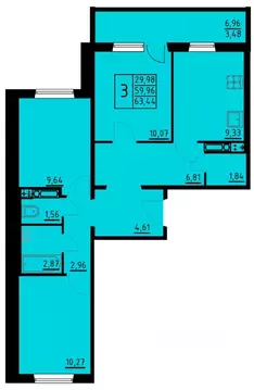 3-к кв. Пермский край, Пермь ул. Танцорова, 96 (63.44 м)