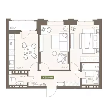 2-к кв. Кемеровская область, Кемерово Московский просп., 23А (49.78 м)