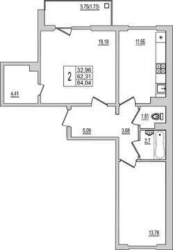 2-к кв. Псковская область, Псков Рижский просп., 94Г (64.04 м)