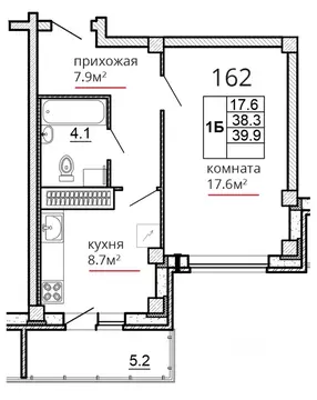1-к кв. Псковская область, Псков ул. Алексея Алехина, 14 (39.9 м)