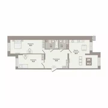 2-к кв. Курганская область, Курган Заозерный жилрайон, 12-й мкр, 2 ...