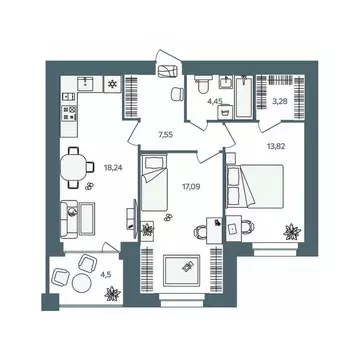 2-к кв. Ярославская область, Ярославль пос. Павловский, Волга-Лайф ...