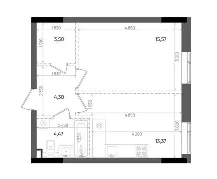 1-комнатная квартира: Казань, ЖК Вознесенский Квартал (41.21 м)