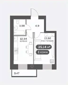 1-к кв. Красноярский край, Красноярск Академгородок мкр,  (35.14 м)