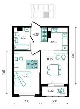 2-к кв. Адыгея, Майкопский район, пос. Тульский  (41.84 м)