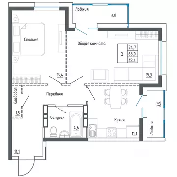 2-к кв. Приморский край, Уссурийск ул. Александра Францева, 44 (70.1 ...