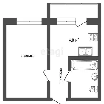 Квартира, 1 комната, 33.2 м