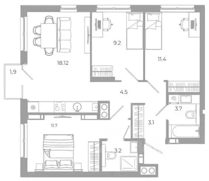 3-к кв. Астраханская область, Астрахань ул. Космонавтов, 18 с/1 (67.1 ...