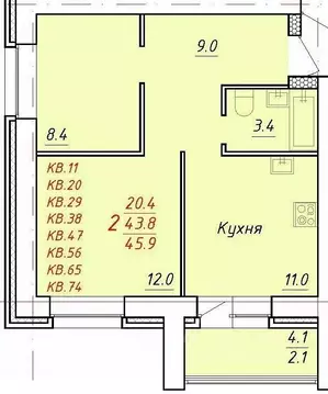 2-к кв. Алтайский край, Новоалтайск Индустриальная ул., 18А (45.9 м)