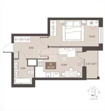 1-к кв. Омская область, Омск ул. Завертяева, 1 (42.93 м)