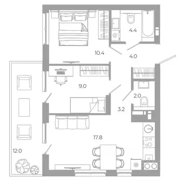 2-к кв. Астраханская область, Астрахань ул. Космонавтов, 18 с/1 (62.8 ...
